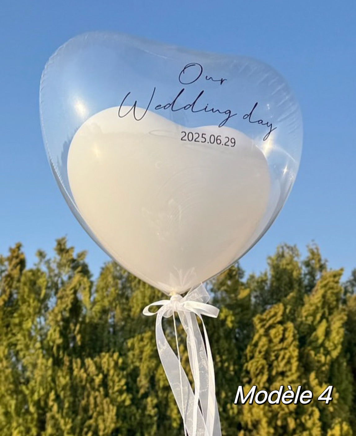 Ballon cœur transparent & blanc personnalisé