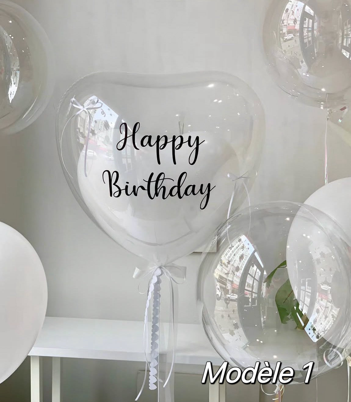 Ballon cœur transparent & blanc personnalisé