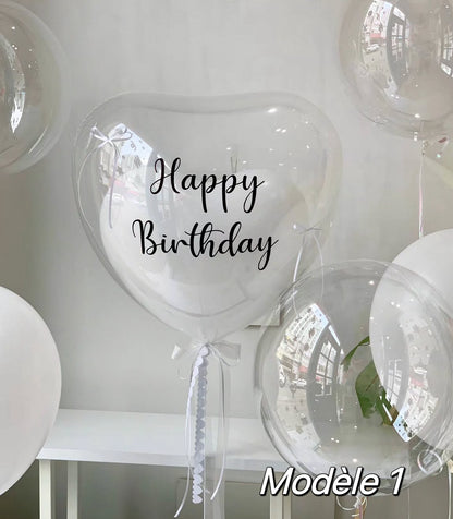 Ballon cœur transparent & blanc personnalisé
