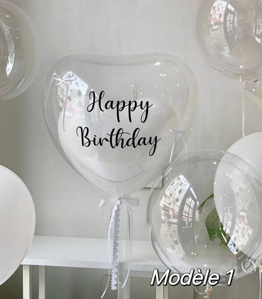 Ballon cœur transparent & blanc personnalisé