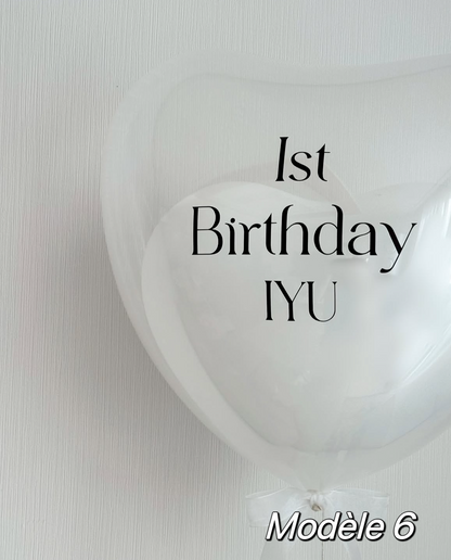 Ballon cœur transparent & blanc personnalisé